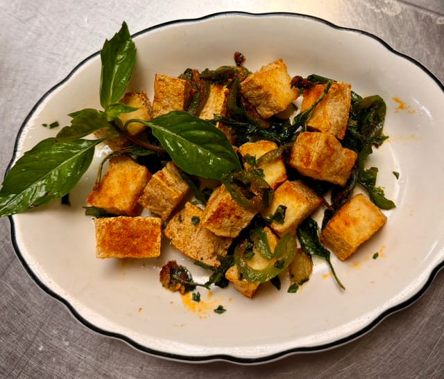 Crispy Tofu With Basil.